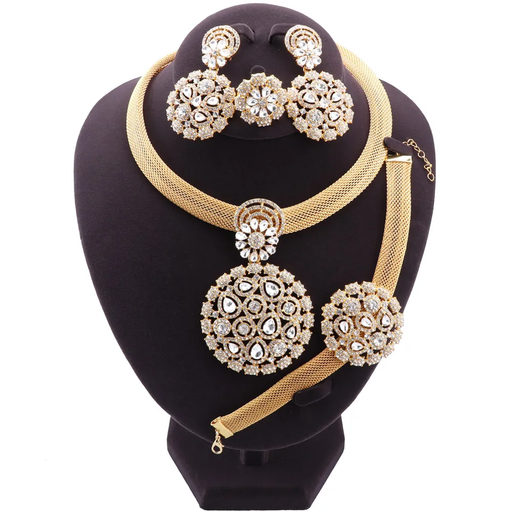 Women Dubai African Jewelry Set Exaggerated Big Pendant Gold Color Earrings Neck - £41.29 GBP