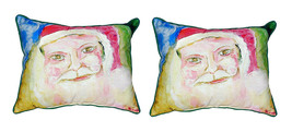 Pair of Betsy Drake Santa’s Face Small Indoor Outdoor Pillows - £55.38 GBP