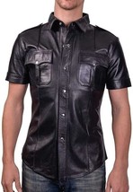 4xl&quot; MEN&#39;S REAL LEATHER Black Police Military Style Shirt BLUF ALL SIZE ... - £55.20 GBP