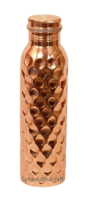 Pure Copper Water Bottle Leak Proof Diamond Cut Drinking Tumbler Health Benefits - £16.58 GBP