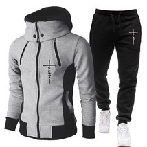 Tuveke Men&#39;s Faith Letters Solid Color Print Design Fashion wear Hooded Set Doub - £65.01 GBP