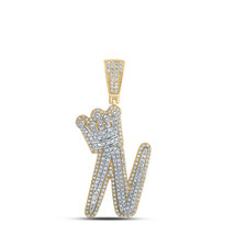 10kt Yellow Gold Mens Round Diamond N Crown Letter Charm Pendant 1-1/3 Cttw - £1,106.62 GBP