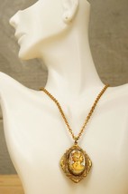 1920s Antique Estate Jewelry Brass &amp; Glass CAMEO Photo Locket Pendant Ne... - $64.34