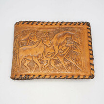 Leather Wallet Billfold Horses 1970&#39;s - £19.12 GBP