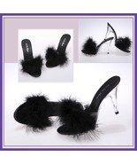 Fluffy Black Marabou Feathered Clear Crystal High Heel Mule Platform Slides - £103.63 GBP