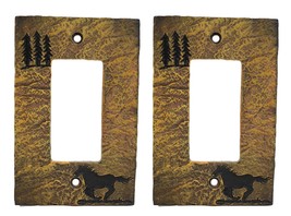 Set of 2 Western Horse And Pine Trees Silhouette Wall Single Rocker Switch Plate - £19.97 GBP