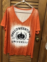 Plus Size Halloween Casual T-shirt, Women&#39;s Plus Colorblock Pumpkin &amp; Le... - $15.00