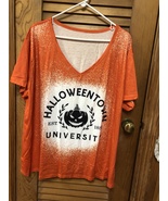 Plus Size Halloween Casual T-shirt, Women&#39;s Plus Colorblock Pumpkin &amp; Le... - £11.76 GBP