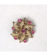 Vintage 1950 Pink Rhinestone Brooch Pin Goldtone Starburst Sunburst MOD ... - £15.65 GBP