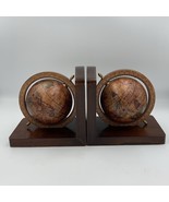 Vintage Globe Wood Bookends Old World Map Rotating Spinning Handcrafted ... - $36.47