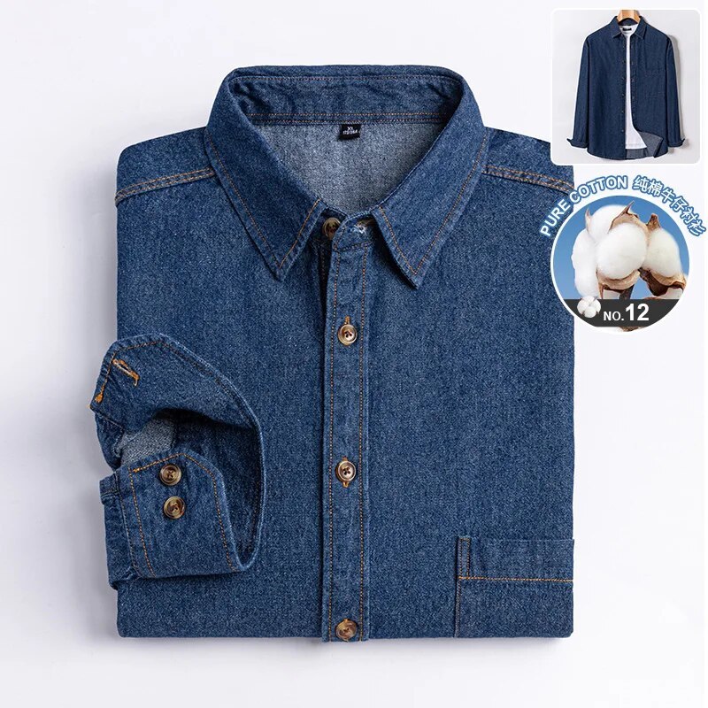 Primary image for 100% pure cotton autumn and winter new denim long-sleeved shirt men's thick coat
