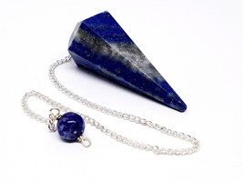 Lapis Lazuli Pendulum Vintage Old Chain Real Crystal Dowsing Divination Gemstone - £5.65 GBP
