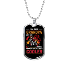 I&#39;m A Biker Grandpa Biker Necklace Stainless Steel or 18k Gold Dog Tag 24&quot; - £37.32 GBP+