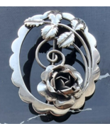 ANTIQUE 925 STERLING SILVER ROSE BROOCHE - $75.12 CAD