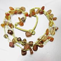 Carnelian Polished Nugget 3 Strand Vintage Macrame Cord Necklace - $18.80