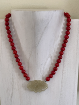 Vintage 39 Grams Chinese Coral Necklace with Carved Stone Pendant - £1,168.14 GBP
