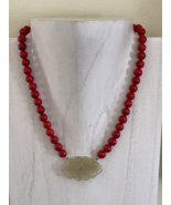 Vintage 39 Grams Chinese Coral Necklace with Carved Stone Pendant - £1,169.67 GBP