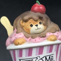 1992 Lucy &amp; Me Bear Cup of Pink Ice Cream w/ Chocolate Syrup Ceramic Figurine - £7.56 GBP