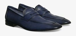 Handmade men&#39;s real blue leather loafers dress and formal shoes - £114.95 GBP