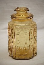 Old Vintage 1960s Yellow Imperial Glass Atterbury Scroll Canister Apothe... - $39.59