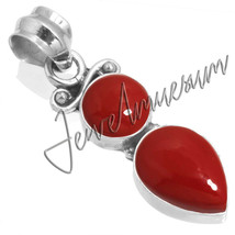 Anniversary Gift Natural Coral Stamp 925 Fine Sterling Silver Pendant - $29.13