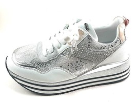 Exe RG2210 Silver Lace Up Low Wedge Platform Fashion Sneaker - £79.82 GBP
