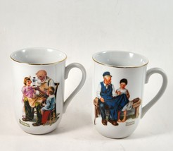 2 Norman Rockwell Cups Mugs Porcelain With Gold Trim Vintage - £8.64 GBP