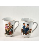 2 Norman Rockwell Cups Mugs Porcelain With Gold Trim Vintage - £8.68 GBP