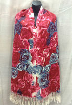 Rose Pink with Blue Pashmina Scarf Shawl Paisley Silk Cashmere - $19.98