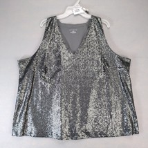 Lane Bryant Pewter Gray Sequin Tank Top Women&#39;s Plus Size 26/28 Deep V-Neck - $20.00