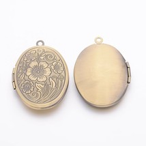 Oval Locket Pendant Antiqued Bronze Prayer Locket Wish Box Charm Brass F... - $6.92