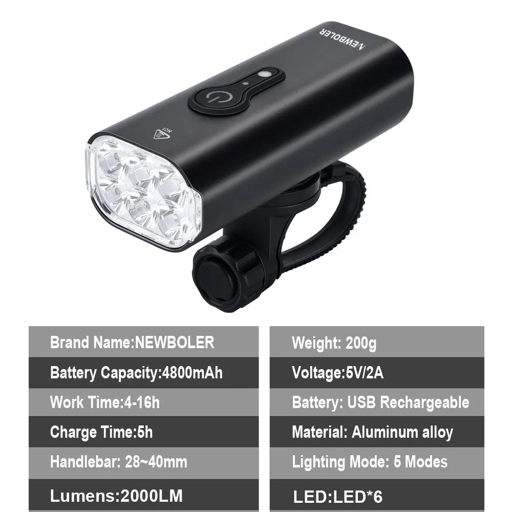 Sporting NEWBOLER 2000LM Aligent inductio Bicycle Light MTB Front Lamp USB Recha - £67.62 GBP