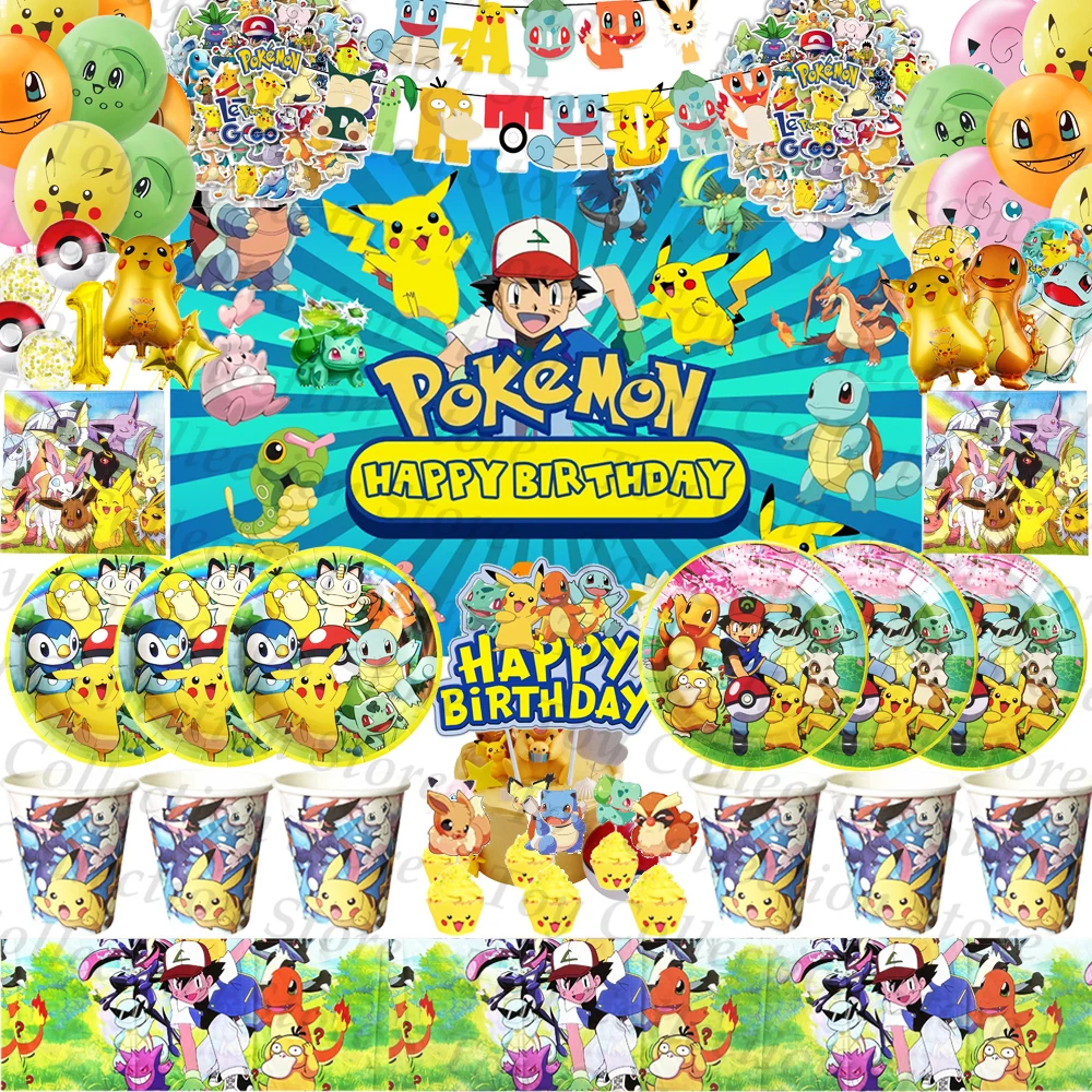 Pokemon Pikachu Anime Figure Animal Tableware Party Supplies Cup Plate Banner - £7.71 GBP+