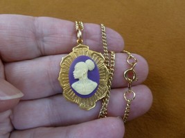 (CA30-37) RARE African American LADY purple + ivory CAMEO brass Pendant necklace - £19.79 GBP