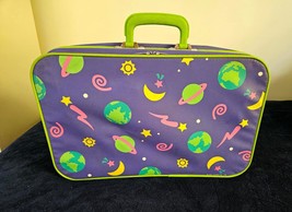 Vtg 1991 SANRIO Purple Celestial Zip Suitcase Travel Luggage Moon Stars Saturn - £20.45 GBP