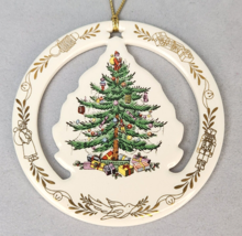 Spode Porcelain Christmas Tree Ornament Merry Christmas Gold Painted Accents - £6.44 GBP
