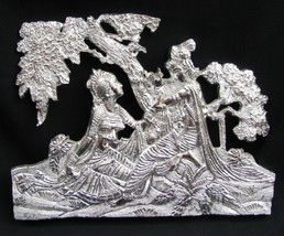 Aluminum HINDU Lord Radha Krishna God Tree Display Temple Plaque Silver Metal - £39.53 GBP