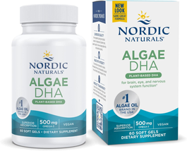 Algae DHA - 60 Soft Gels - 500 Mg Omega-3 DHA - Certified Vegan Algae Oil - Plan - $39.56