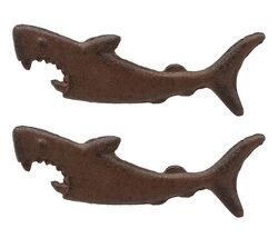 Cast Iron Nautical Coastal Jaws Great White Shark Beer Bottle Opener Set... - $18.49