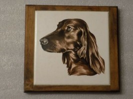 Chocolate Irish Setter Dog Ceramic Tile Wood Framed Trivet/Wall Picture - £19.57 GBP