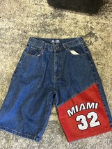 Vintage NBA Miami Heat Shaq Oneal Denim Shorts Embroidered Patch Jean Sh... - £23.04 GBP