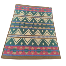 Vintage Acrylic Velours Navajo Indian Aztec Blanket Throw 53” X 72” Reversible - £39.56 GBP