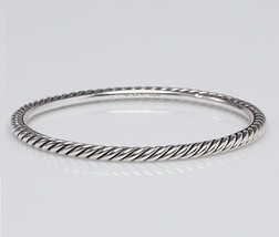 DAVID YURMAN 3mm Sterling Silver Cable Classics Bangle Bracelet - £223.29 GBP