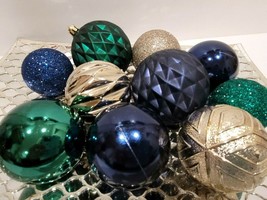 Christmas Peacock Teal Green Blue Gold Plastic Tree Ornaments Decor Set ... - $18.80