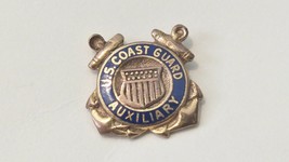 US USCGA Coast Guard Auxiliary Small Pin Gold Colored Metal &amp; Enamel 9/16 x 9/16 - £6.87 GBP