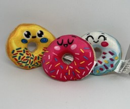3 Mini Smiley Face Donuts Plushies Multi-color Sprinkles Pink Yellow Blu... - $175.58 MXN