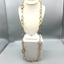 Retro Gold Tone Chain Necklace with Teardrop and Circle Links and Vintage Mesh - £22.56 GBP