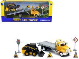 Peterbilt Roll-Off Flatbed Truck Yellow and New Holland L228 Skid Steer Yellow w - $50.67