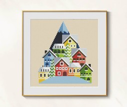 Little town Cross Stitch houses pattern pdf - Winter cross stitch village  - $4.99