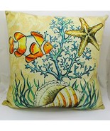 Ocean Themed Seashell &amp; Tropical Fish Throw Pillow Signed - $16.17 CAD